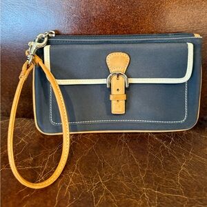 Coach Blue and Tan Buckle Front Wristlet